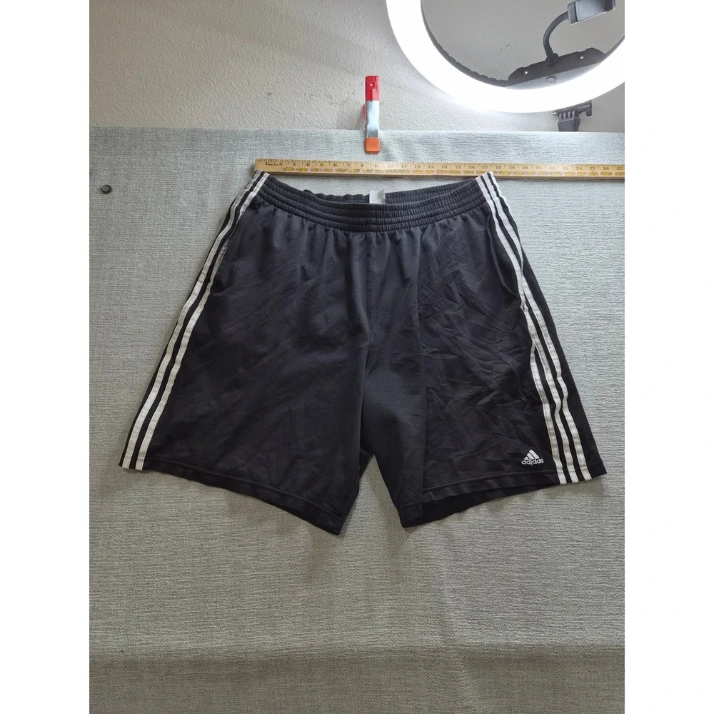 Adidas Athletic Mesh Shorts Mens 2XL Black White 3 Stripes Drawstring Running